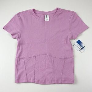 Abound Shirt Womens Small Purple Ribbed Corset Detail Tee Stretch NWT NEW